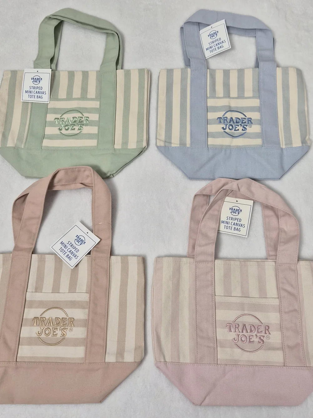 NWT Trader Joe's Striped Mini Canvas Tote Bag Set of 4 Complete Pastel Limited